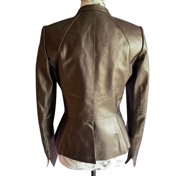 Lafayette 148 New York genuine leather brown full zip jacket blazer Sz4 - Picture 2 of 11
